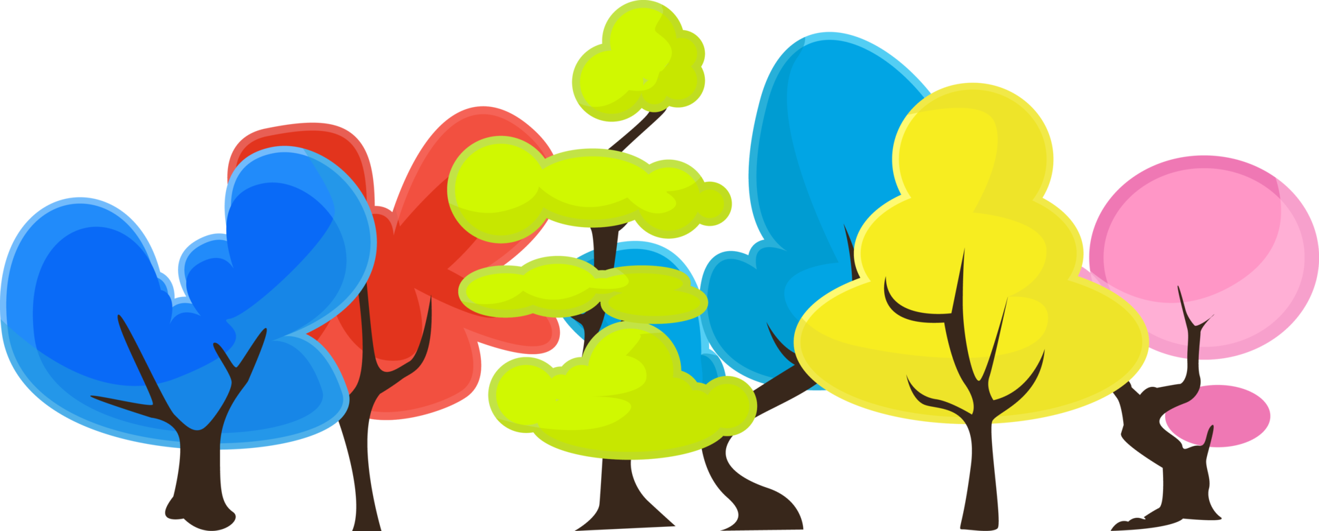 decorative colourful tree line set cartoon illustration with bright and vivid color png