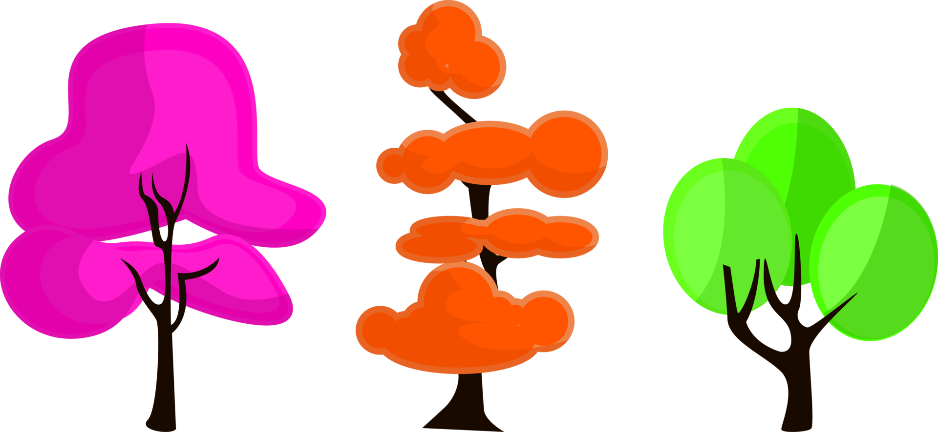 illustration colorée de jeu de lignes d'arbres avec des couleurs vives et vives png