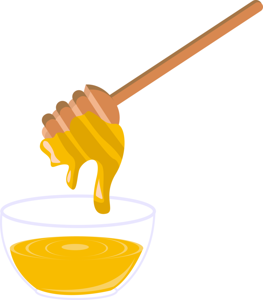 illustration of honey in a glass bowl with honey wooden spoon dipper png