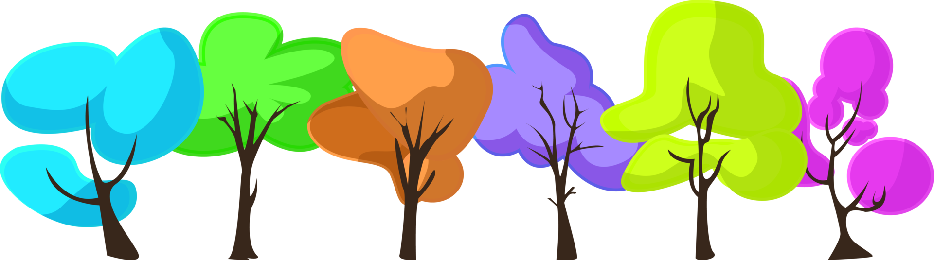 decorative colourful tree line cartoon style set illustration with bright and vivid color png