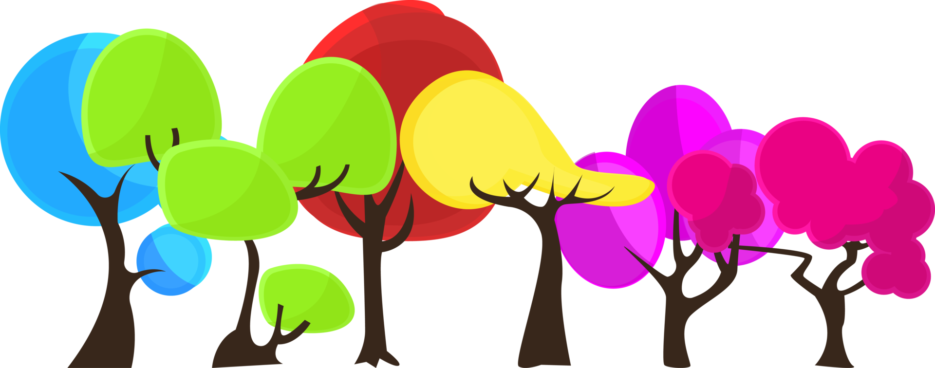 juego de línea de árboles decorativos con colores de hojas brillantes y vívidos png