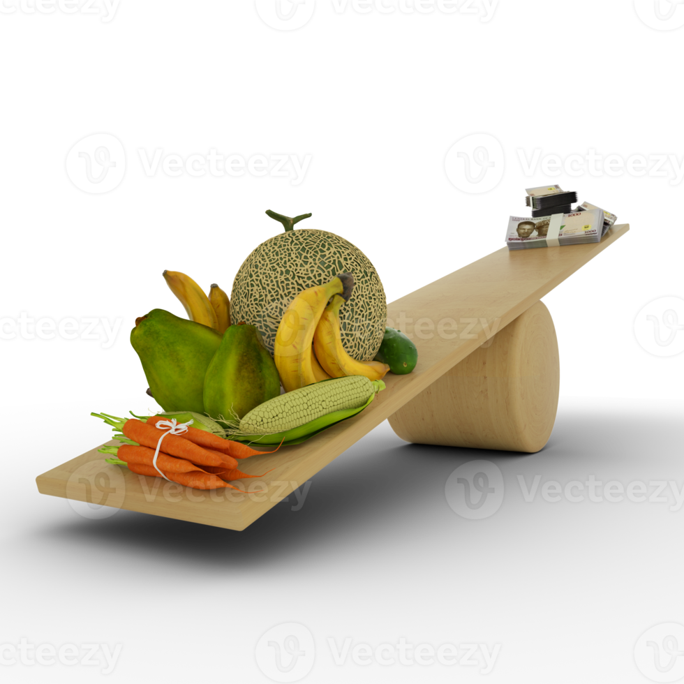 inflation i nigeria, vägning nigerian valuta mot livsmedel, hög kosta av levande, 3d tolkning png