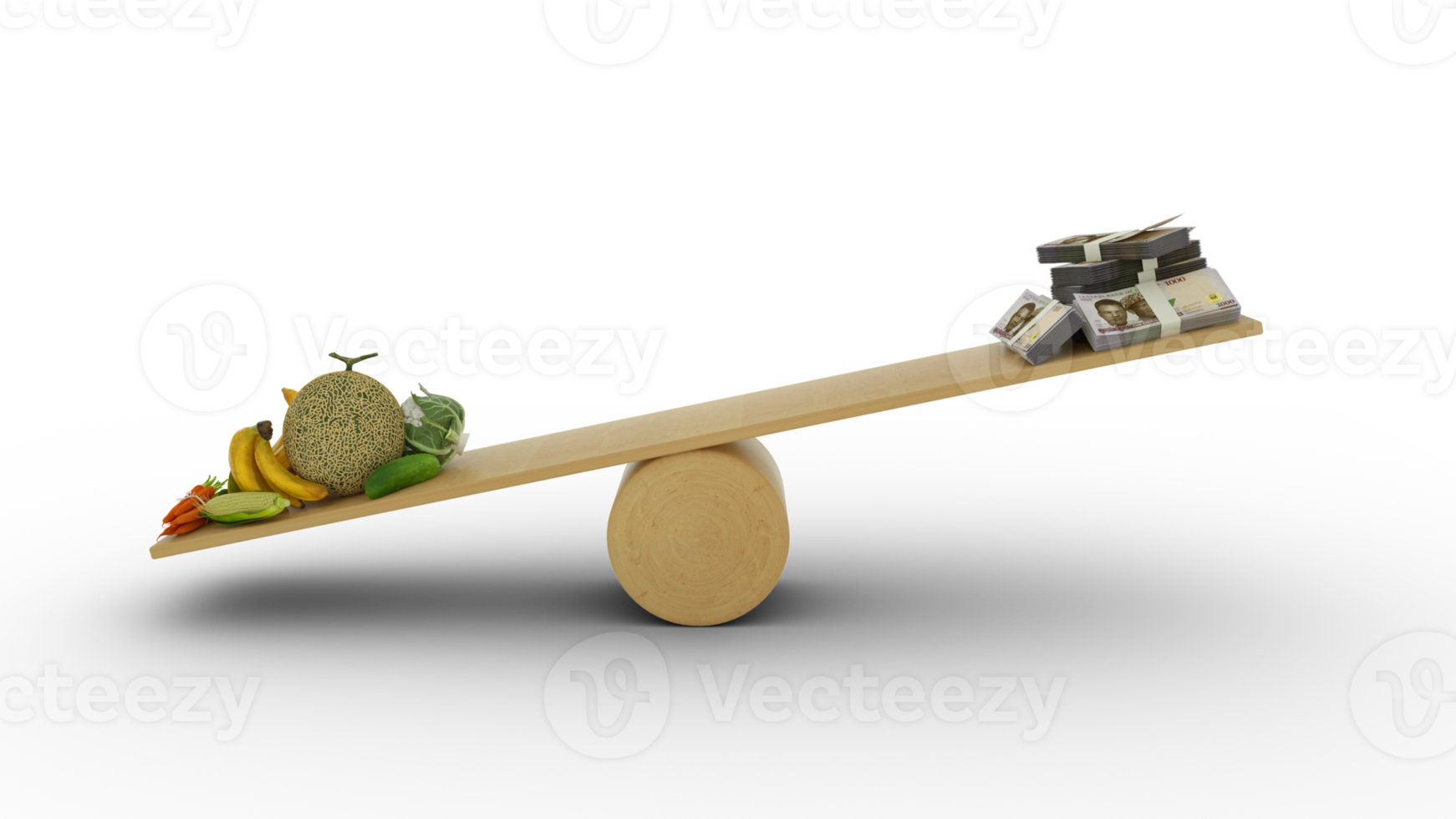 inflación en nigeria, pesando la moneda nigeriana frente a los alimentos, alto costo de vida, renderizado 3d png
