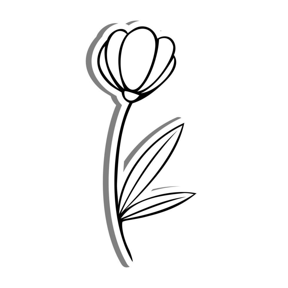 Black line doodle Flower. Hand drawn cartoon style. Vector illustration for decorate, coloring and any design.