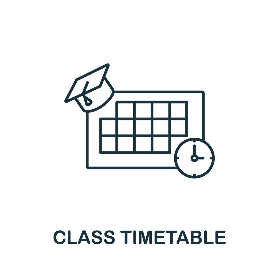 icono de horario de clase de la colección de educación. icono de horario de clase de línea simple para plantillas, diseño web e infografía vector
