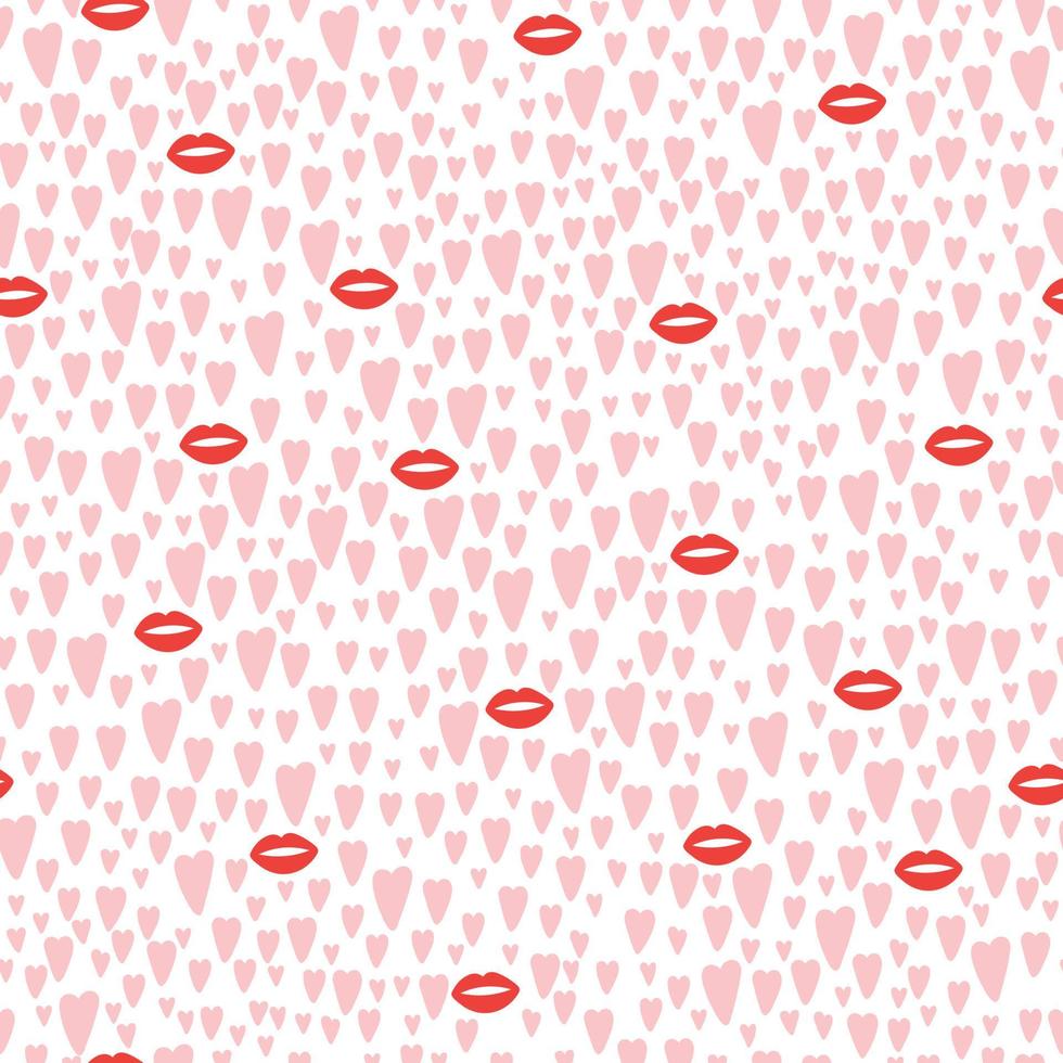 Hand drawn hearts and lips seamless pattern. Valentines day design vector