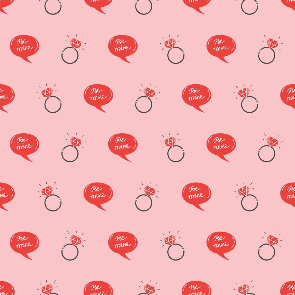 Wedding ring and speech bubble seamless pattern on pink background. Design for Valentines day, wedding vector