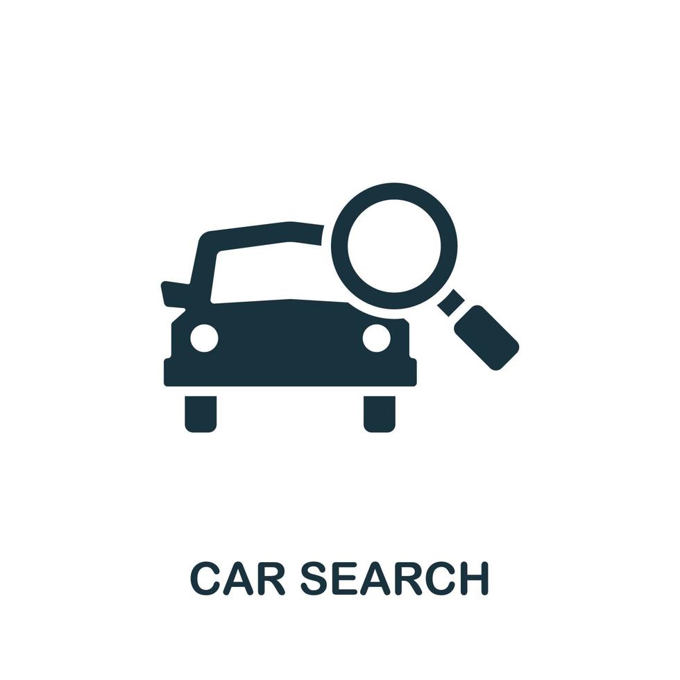 Car Search icon. Simple element from carsharing collection. Creative Car Search icon for web design, templates, infographics and more vector