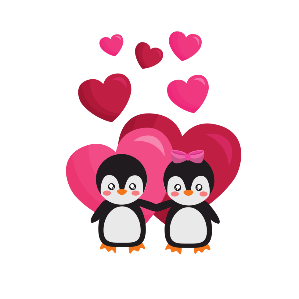 Valentine’s day Cute Couple Penguins with Hearts Transparent Background