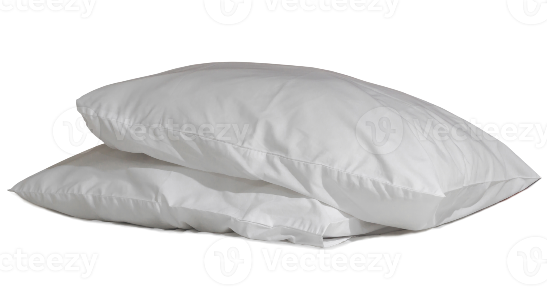 Zwei weiße Kissen mit Bezügen nach der Nutzung durch den Gast im Hotel- oder Resortzimmer isoliert auf weißem Hintergrund mit Beschneidungspfad im png-Dateiformat, Konzept des komfortablen und glücklichen Schlafs im täglichen Leben png