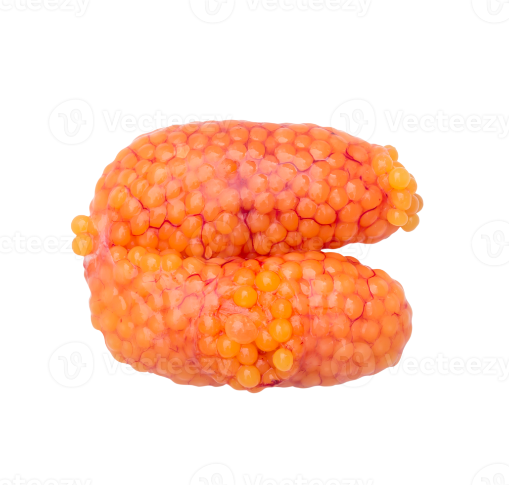 Fresh orange caviar fish roe isolated on white background with clipping path in png file format, Concept of healthy eating