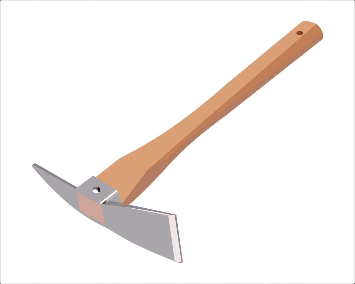 Vector Illustration pickaxe isolated on white background. Carpentry hand tools with wooden handle.