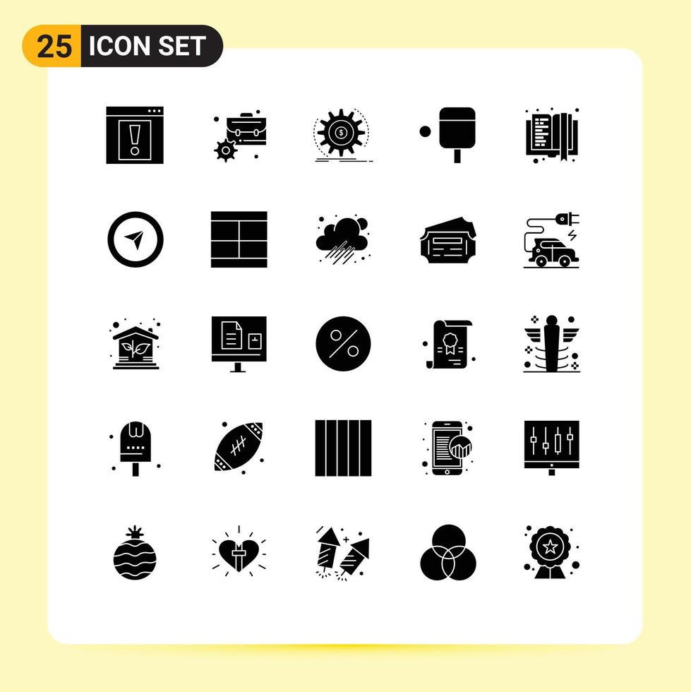 25 Universal Solid Glyphs Set for Web and Mobile Applications e learning book finance sport money Editable Vector Design Elements