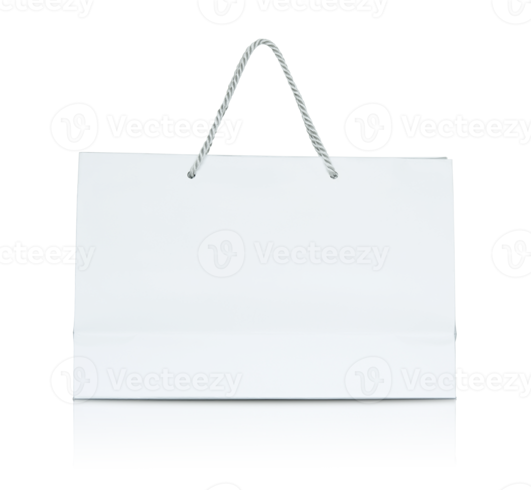 White paper shopping bag isolated with reflect floor for mockup png