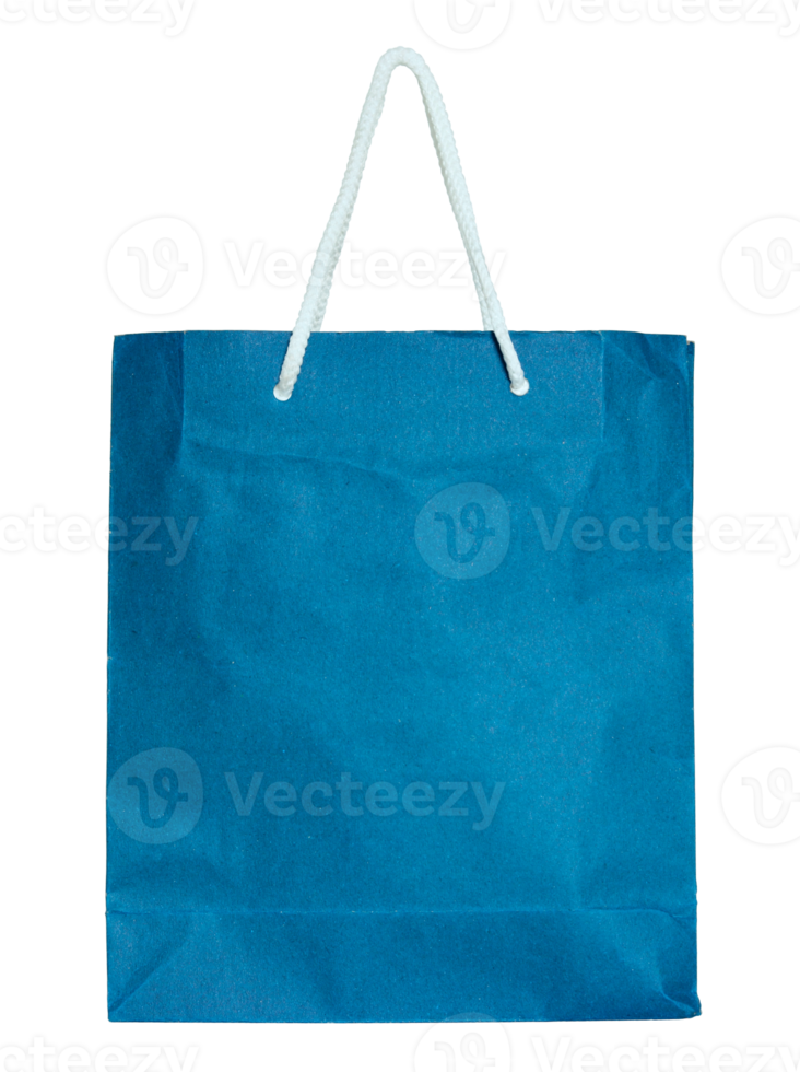 Blue paper bag isolated with clipping path for mockup png