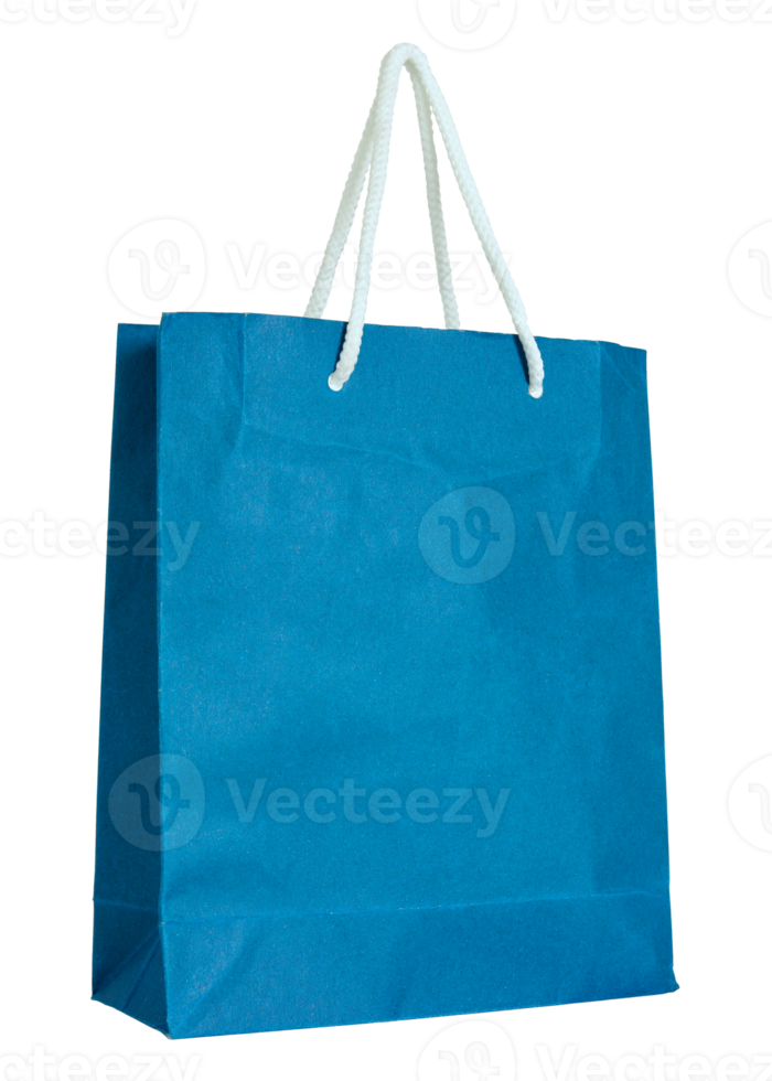 Blue paper bag isolated with clipping path for mockup png