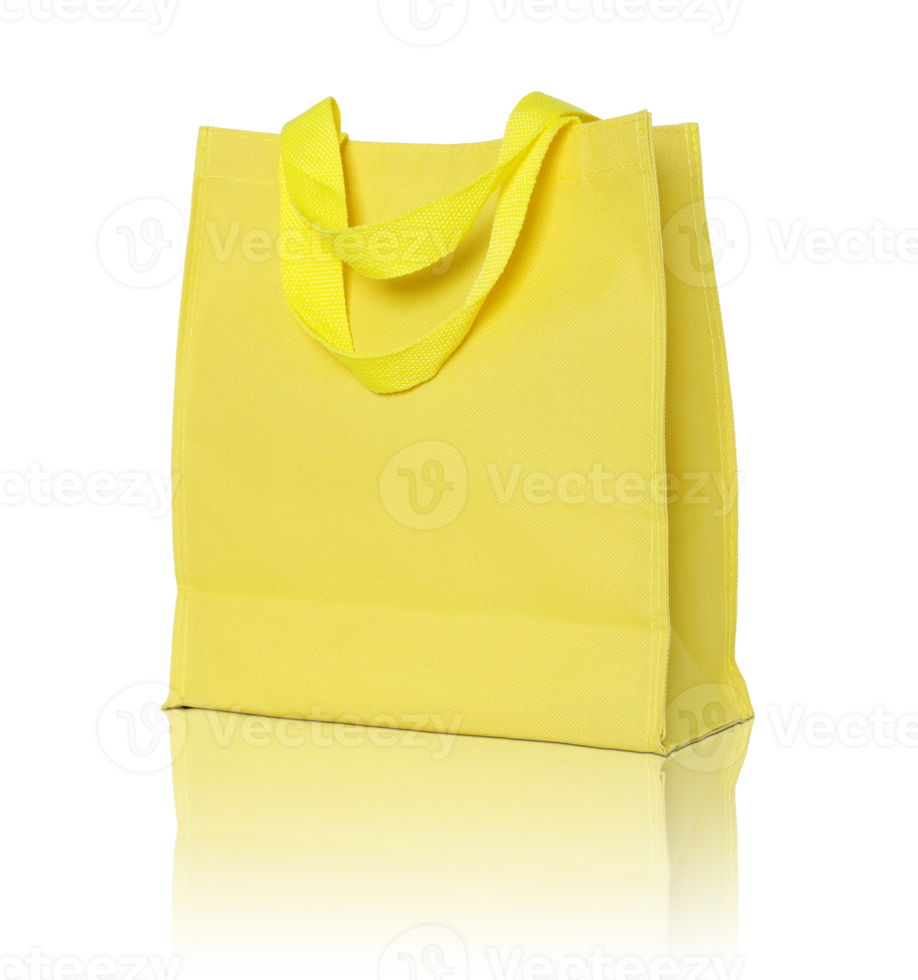 yellow canvas shopping bag isolated with reflect floor for mockup png