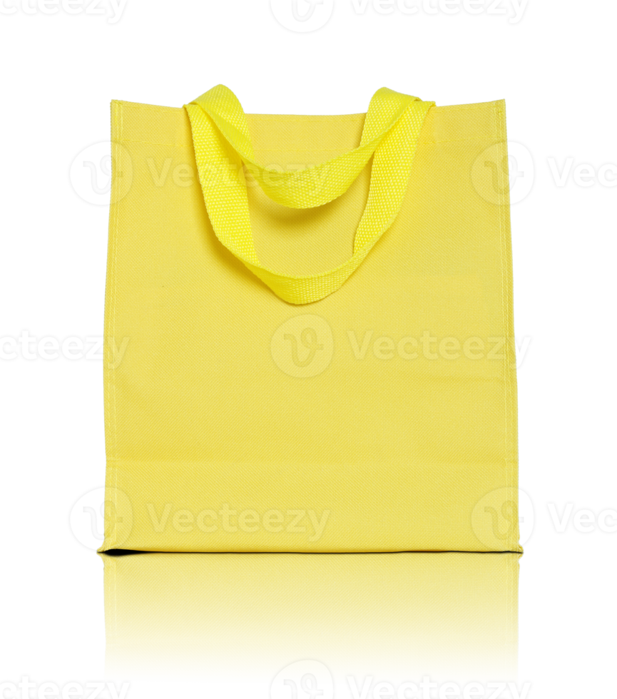 yellow canvas shopping bag isolated with reflect floor for mockup png