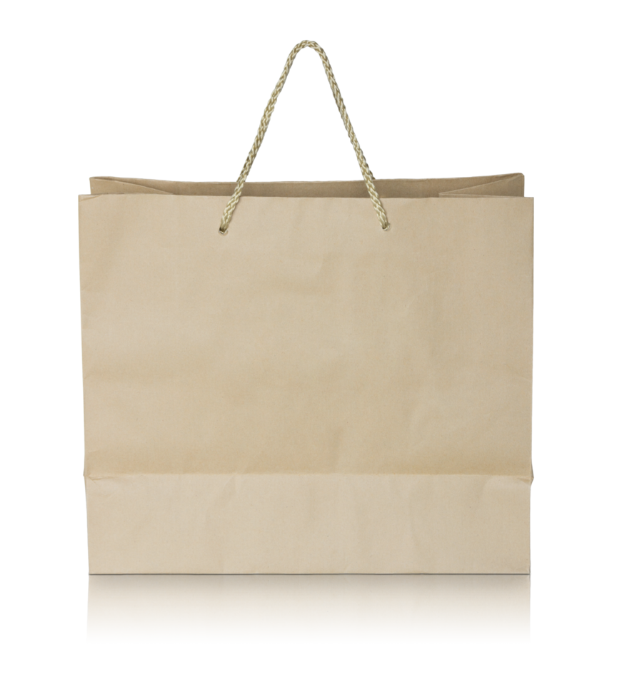 brown paper bag isolated with reflect floor for mockup png