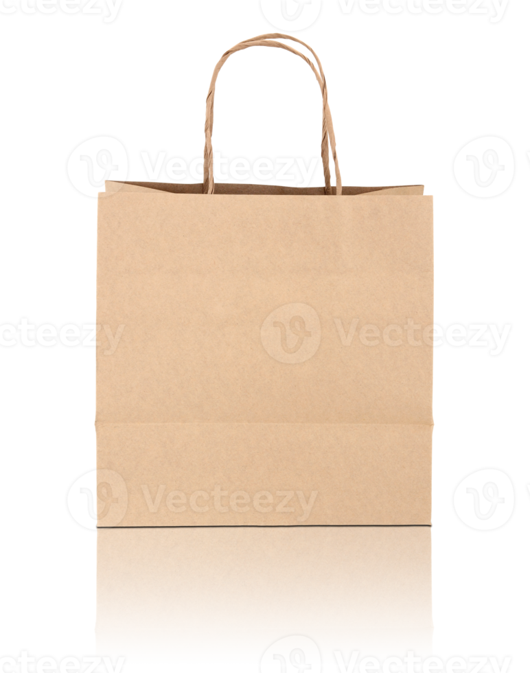 Brown paper bag isolated with reflect floor for mockup png