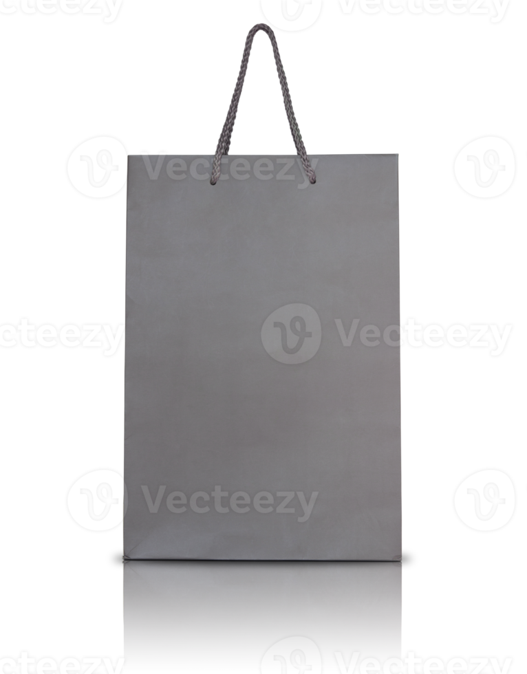 Gray paper bag isolated with reflect floor for mockup png