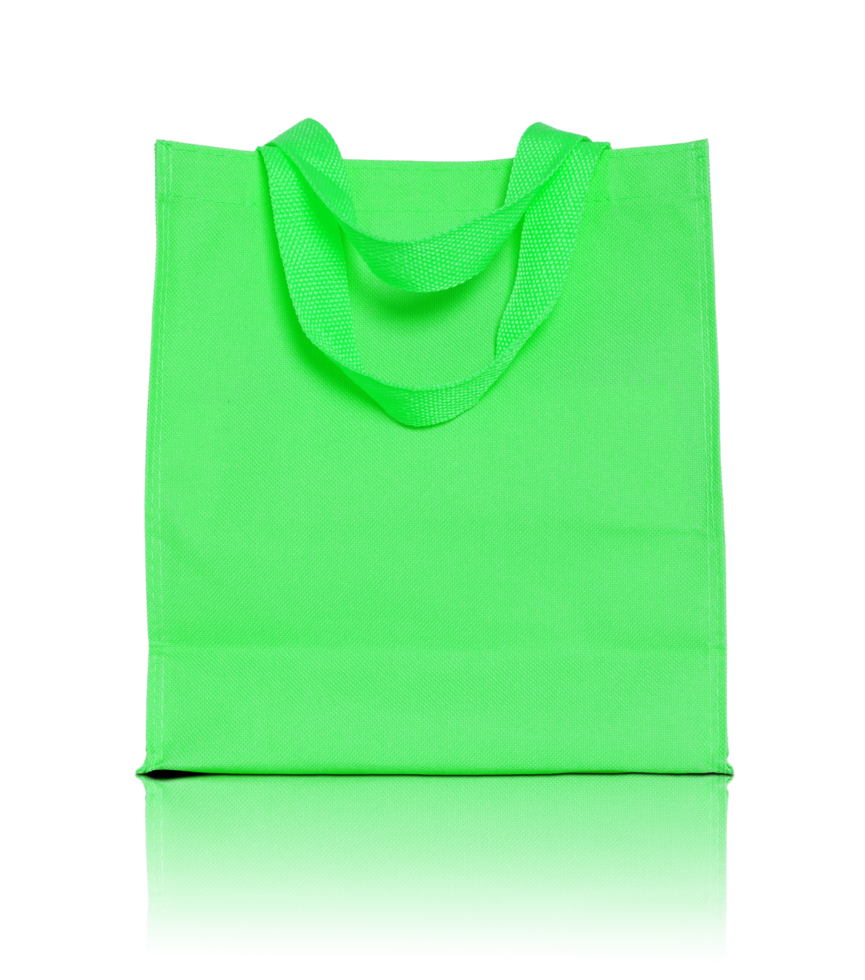 bolsa de compras de lona verde aislada con piso reflectante para maqueta png