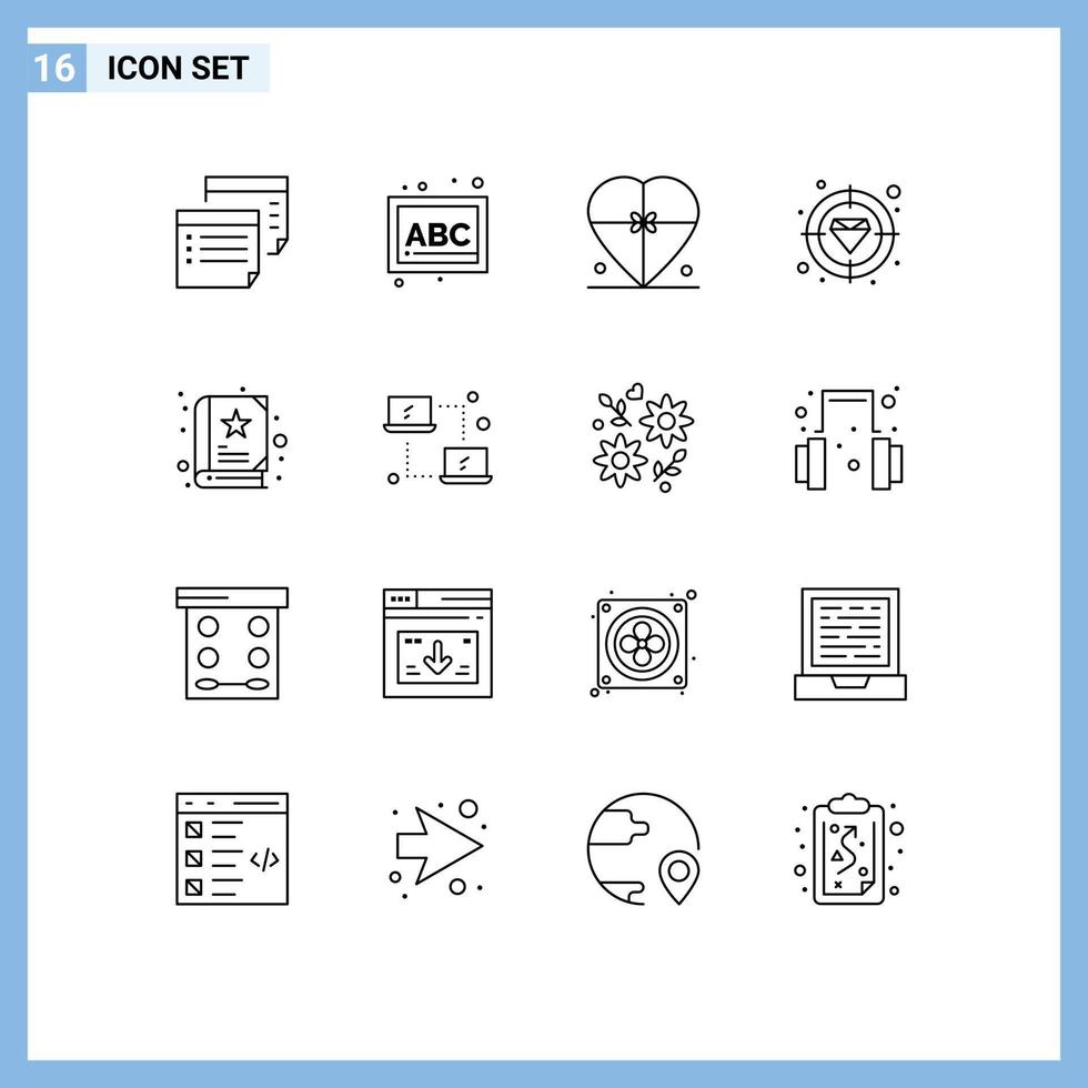 Set of 16 Vector Outlines on Grid for target finance school diamond love Editable Vector Design Elements
