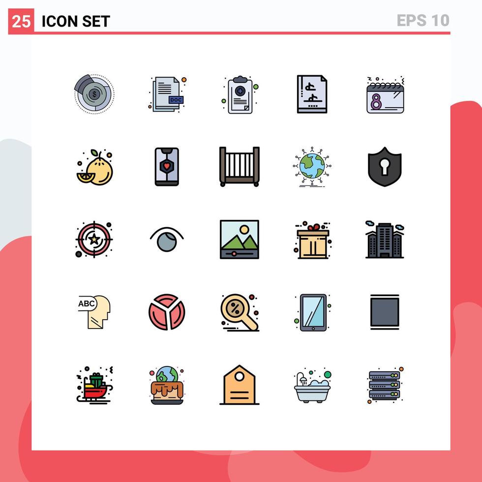 Universal Icon Symbols Group of 25 Modern Filled line Flat Colors of calendar music document file document medical Editable Vector Design Elements