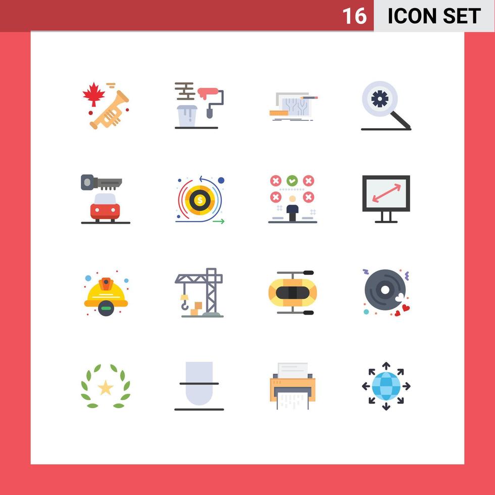 Pack of 16 creative Flat Colors of key search architecture options engineering Editable Pack of Creative Vector Design Elements