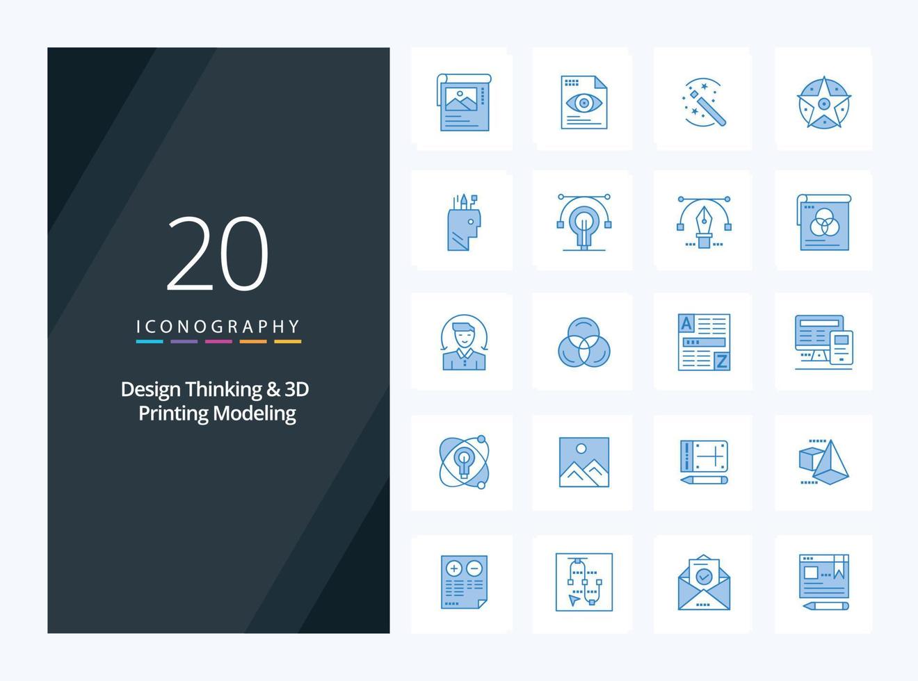 20 Design Thinking And D Printing Modeling Blue Color icon for presentation vector