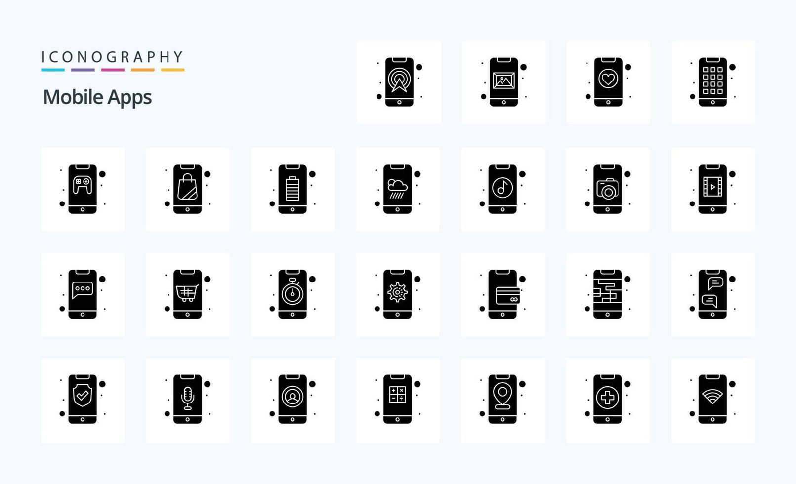 25 Mobile Apps Solid Glyph icon pack vector