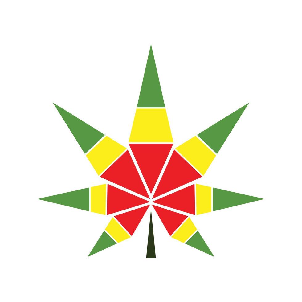 Vector illustration of red yellow green rasta cannabis leaf. Marijuana leaf smoking sign.