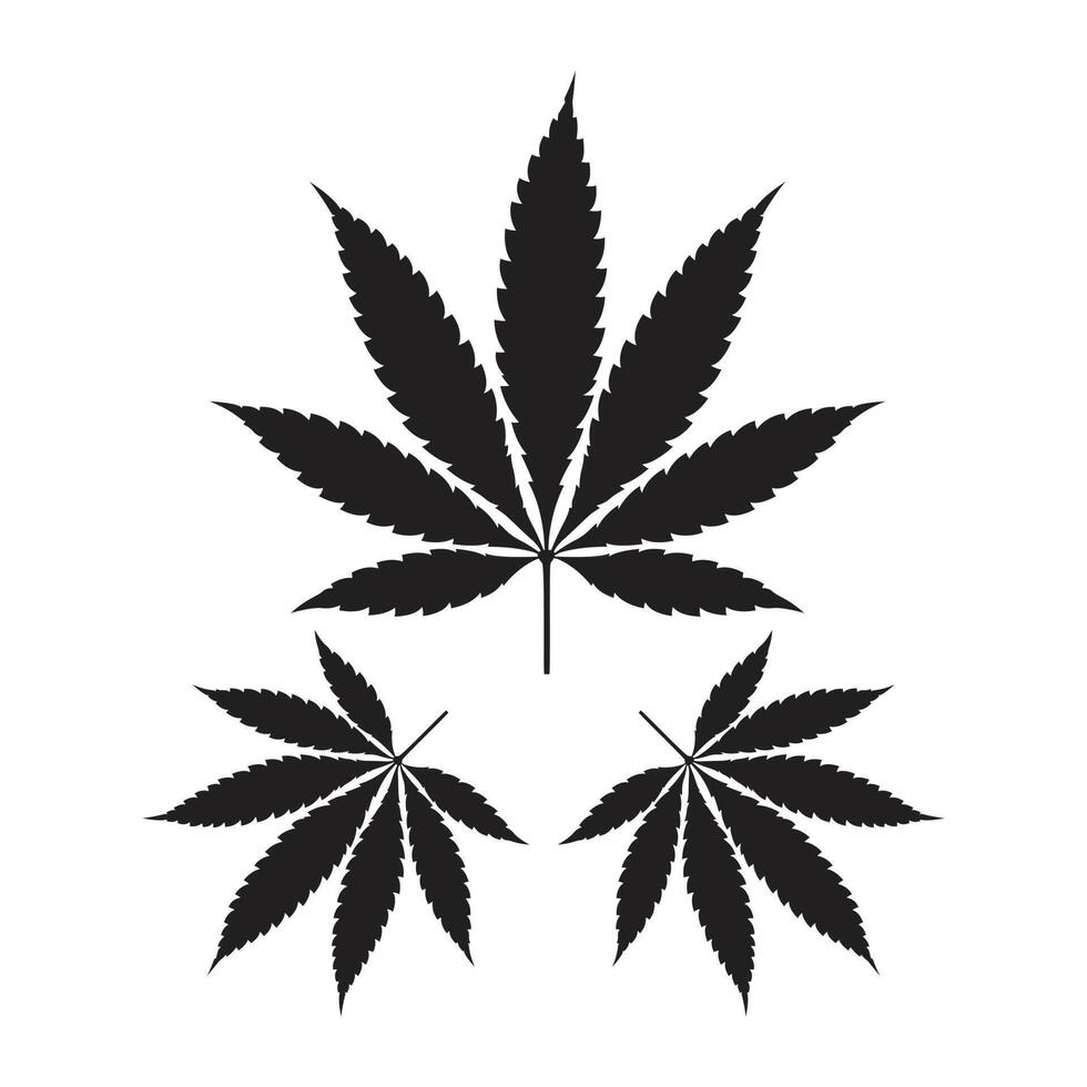 Vector illustration of cannabis leaf silhouette. Marijuana leaf cigarette icon, isolated white background.