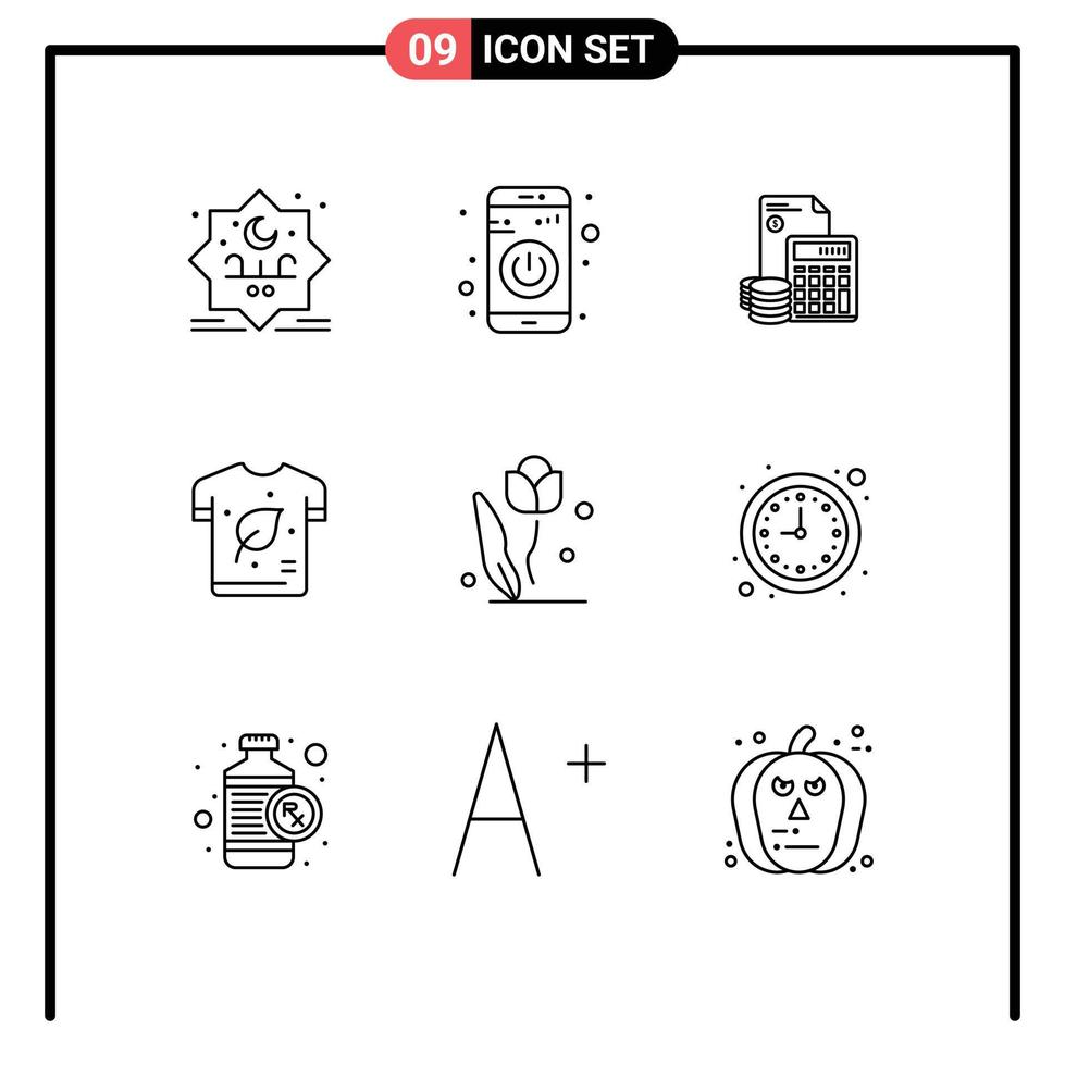 Set of 9 Vector Outlines on Grid for ecology earth day investment coins savings Editable Vector Design Elements