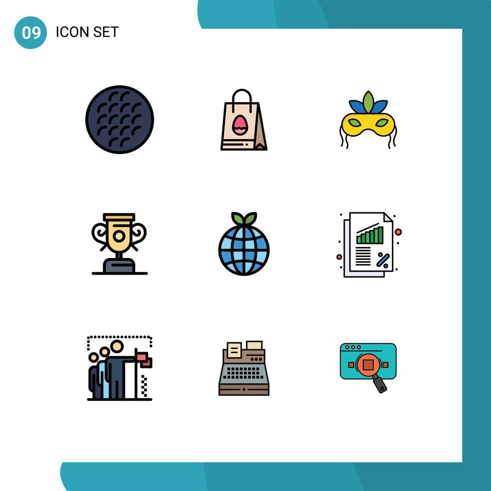 Modern Set of 9 Filledline Flat Colors Pictograph of ecology training egg progress mardigras Editable Vector Design Elements