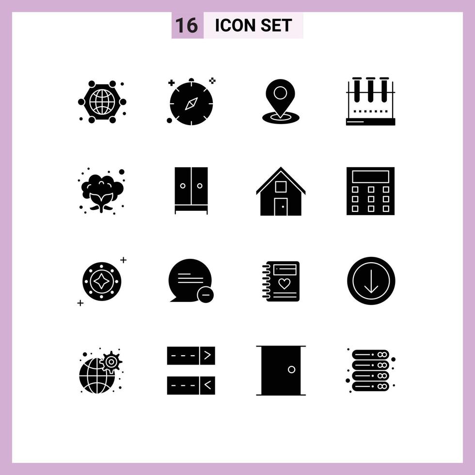 Editable Vector Line Pack of 16 Simple Solid Glyphs of lab glassware erlenmeyer flask navigation chemical flask navigation Editable Vector Design Elements