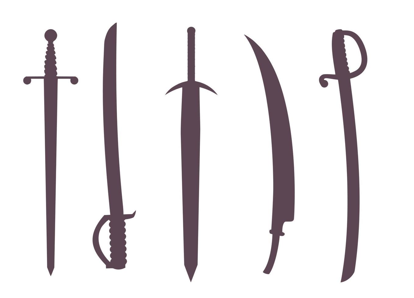conjunto de siluetas de espadas y sables vector