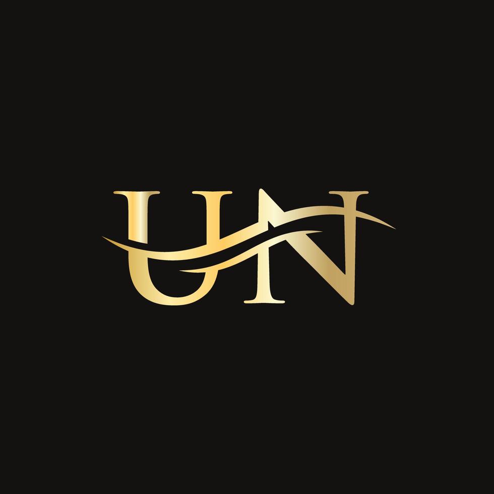 Initial UN letter linked logo vector template. Swoosh letter UN logo design. UN Logo design vector