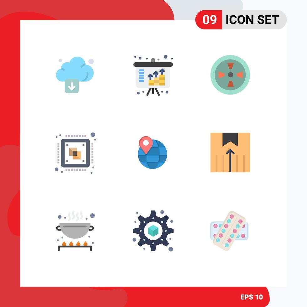 Editable Vector Line Pack of 9 Simple Flat Colors of map processor fan processing chip Editable Vector Design Elements
