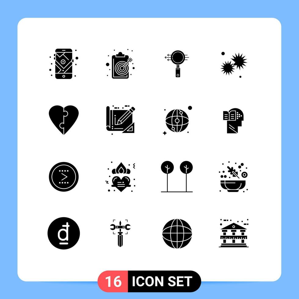 16 Universal Solid Glyph Signs Symbols of star morning target shine zoom Editable Vector Design Elements