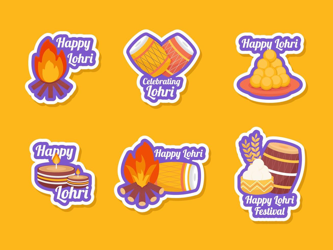 Happy Lohri Greeting Sticker Set vector