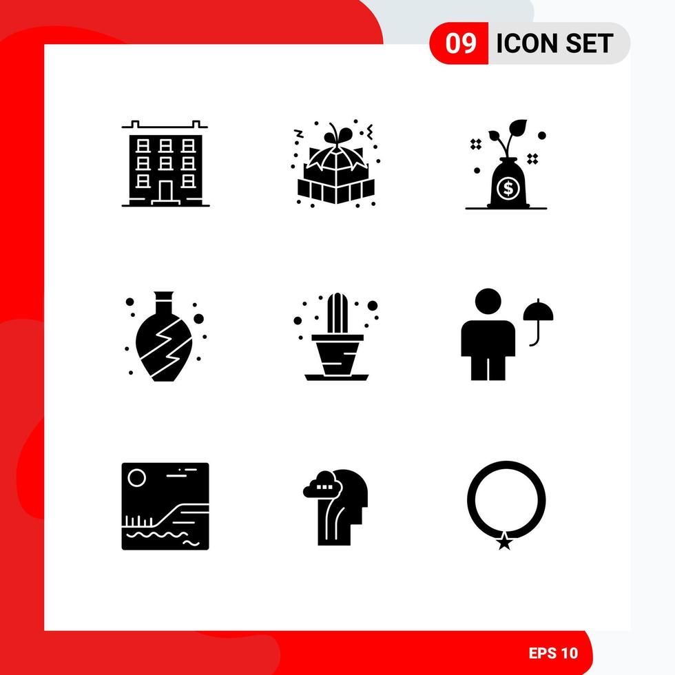 paquete de iconos de vector de stock de 9 signos y símbolos de línea para elementos de diseño de vector editables de inversión viva de caja de regalo de jarrón de casa