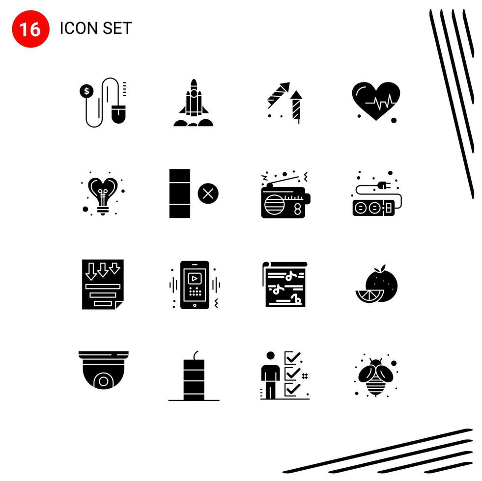 Set of 16 Modern UI Icons Symbols Signs for heart idea china bulb beat Editable Vector Design Elements