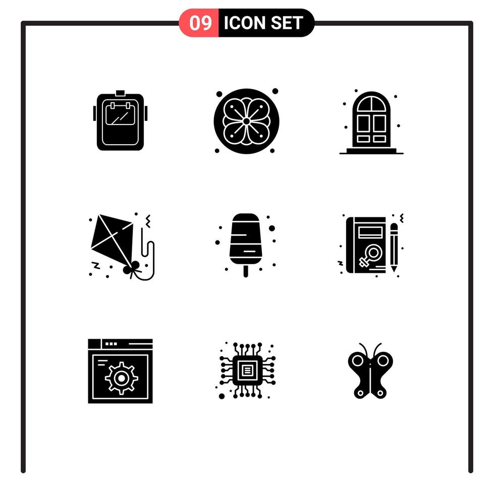 9 Universal Solid Glyphs Set for Web and Mobile Applications ice cream cream home paper flying Editable Vector Design Elements