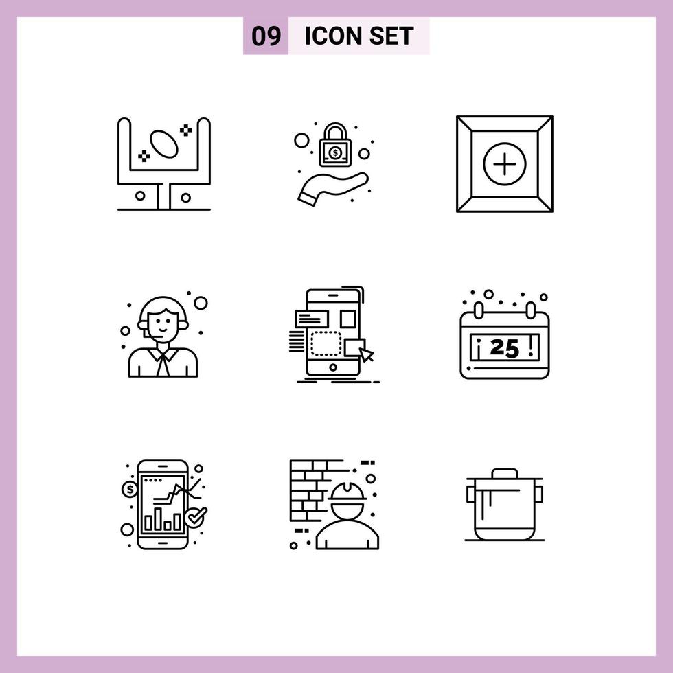 Pack of 9 creative Outlines of design drag box service delivery Editable Vector Design Elements