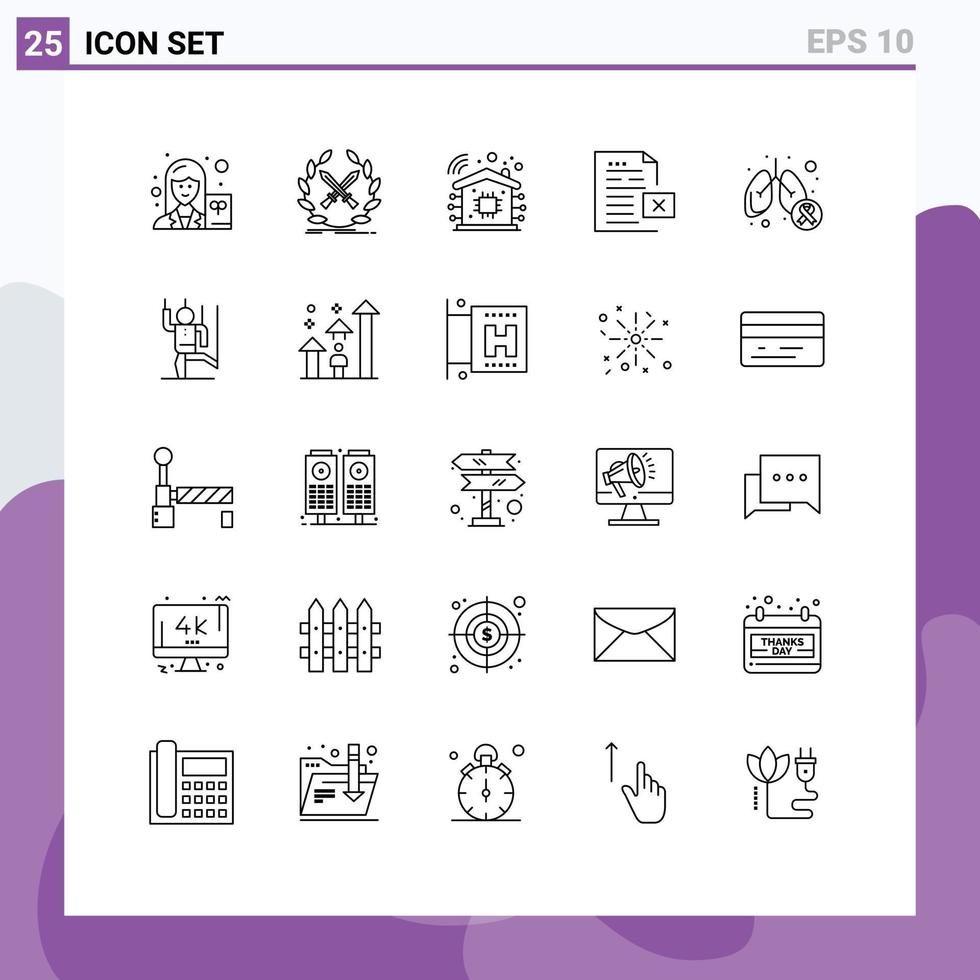 25 Universal Lines Set for Web and Mobile Applications cancer file swords document data Editable Vector Design Elements
