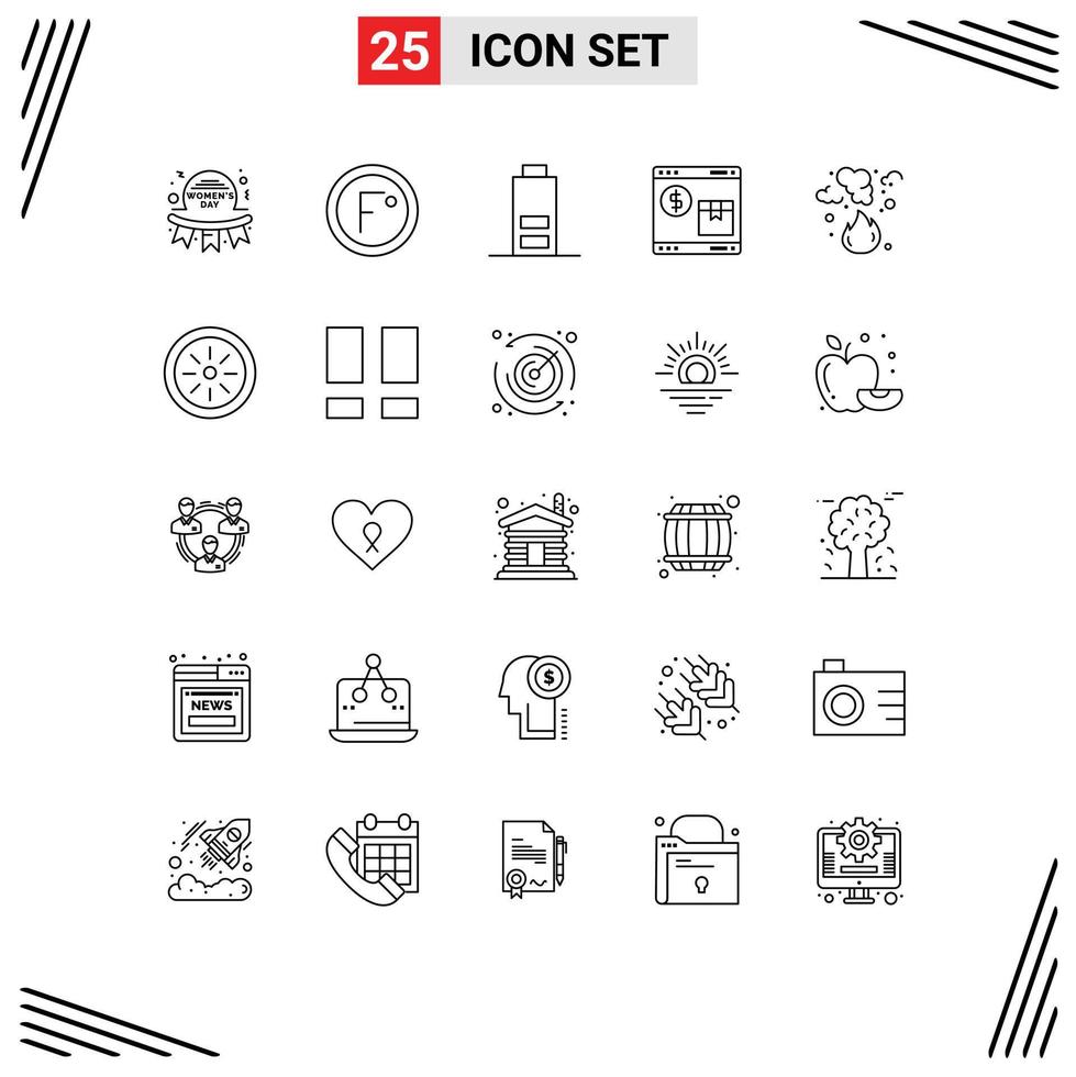 25 Thematic Vector Lines and Editable Symbols of web shop temperature pack multimedia Editable Vector Design Elements