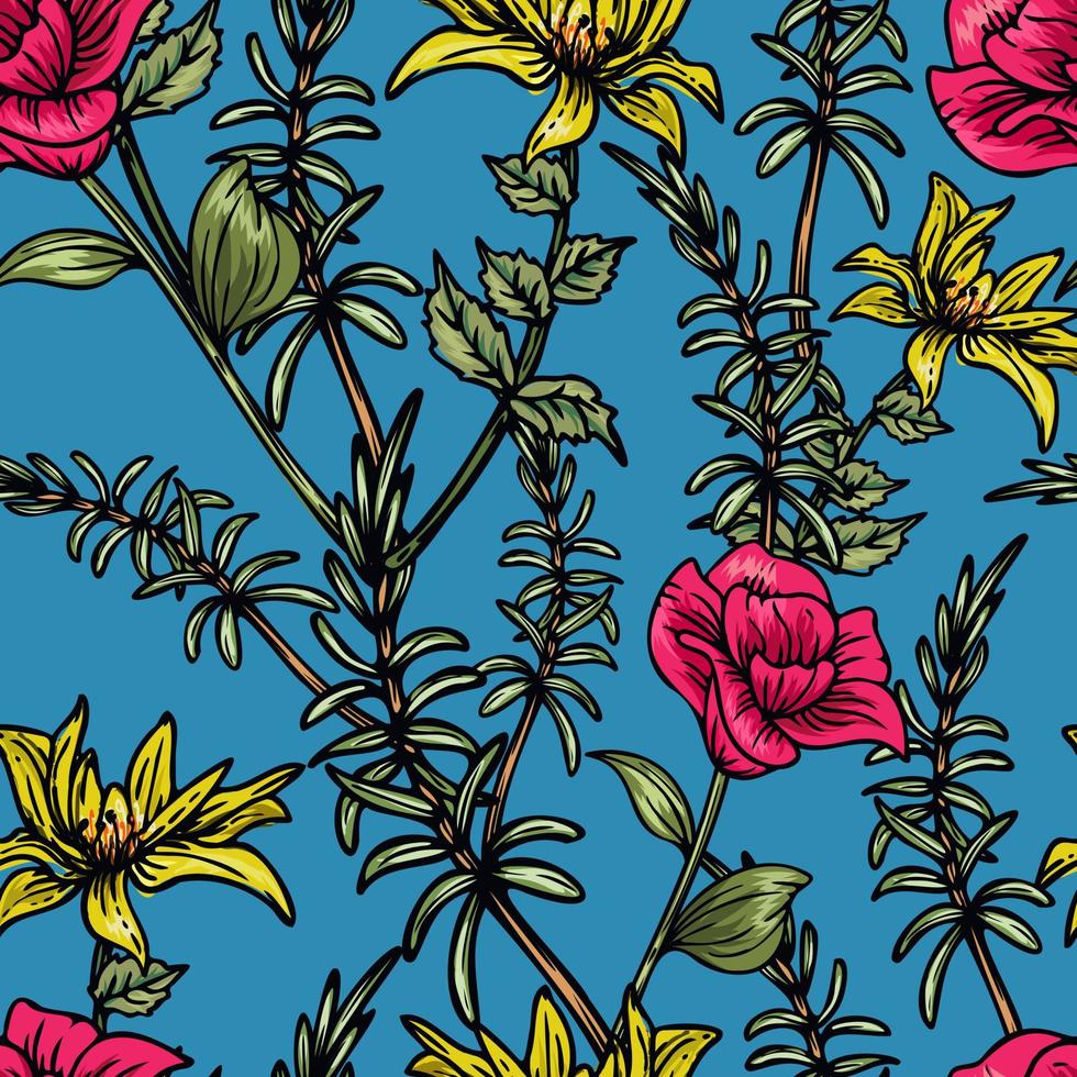 Hand drawn elegant colorful seamless pattern with botanical floral design illustration vector