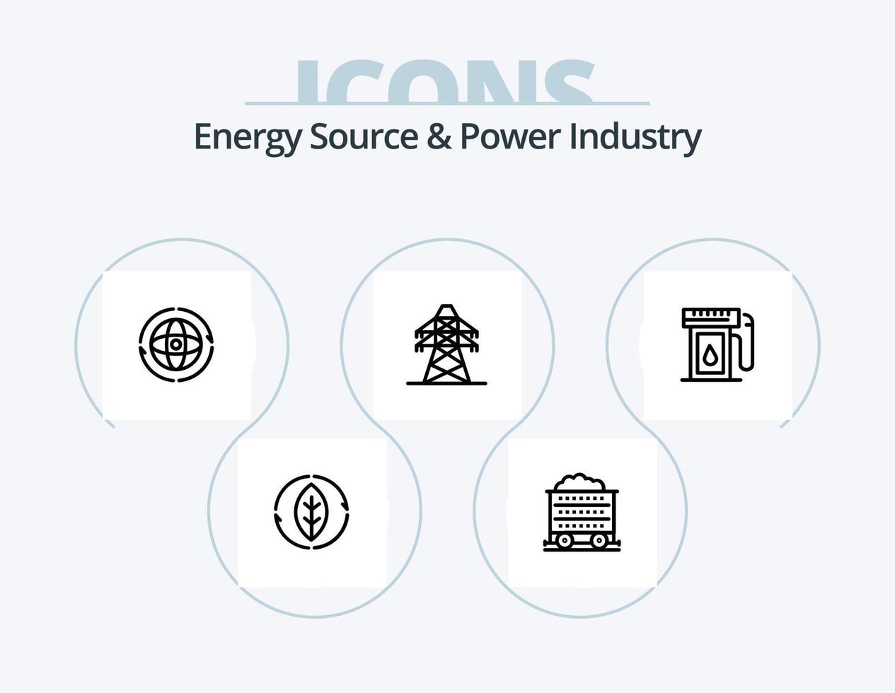Energy Source And Power Industry Line Icon Pack 5 Icon Design. energy. wheel. world. construction. cart vector