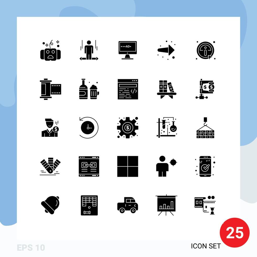 Universal Icon Symbols Group of 25 Modern Solid Glyphs of forward arrow left lcd television Editable Vector Design Elements